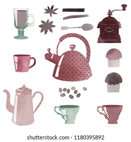 Watercolor vector set of coffee. 