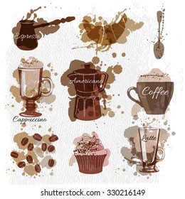 watercolor vector set of coffee