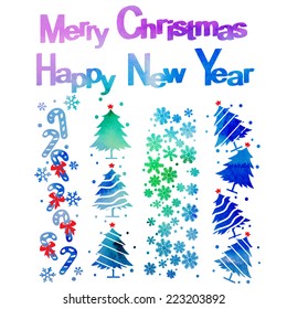 watercolor vector set for decoration of Christmas banners