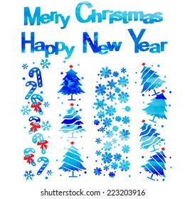 watercolor vector set for decoration of Christmas banners