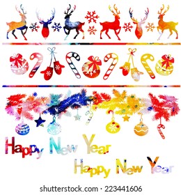watercolor vector set for decoration of Christmas banners