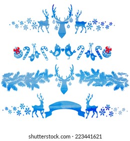 watercolor vector set for decoration of Christmas banners