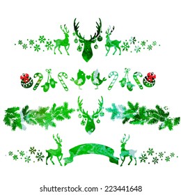 watercolor vector set for decoration of Christmas banners