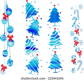 watercolor vector set for decoration of Christmas banners