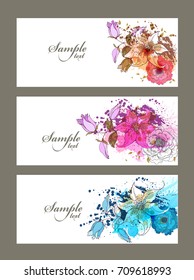 Watercolor vector set with flowers. Abstract floral elements.Elegance flowers 