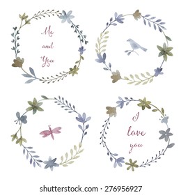 Watercolor vector set of flowers and leaves for greeting cards , invitations, weddings, greeting cards, design elements.