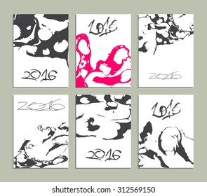 Watercolor vector set of new year card. Hand drawn 2016 sign. Trendy monochrome unusual invitation card. Erbu thank you card. Unique save the date cards.