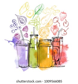 Watercolor vector set of smoothie