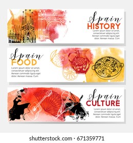 Watercolor vector set of Spain banners