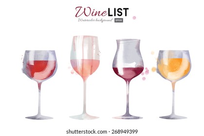  watercolor vector set of wine elements