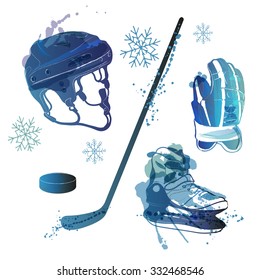 watercolor vector set of winter sports