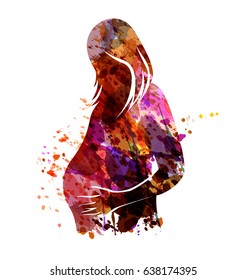 Watercolor vector silhouette of a pregnant woman