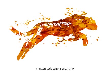 Watercolor Vector Silhouette Running Jaguar