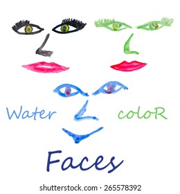 Watercolor vector simple cartoon faces