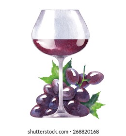 Watercolor vector sketch of grape and wine