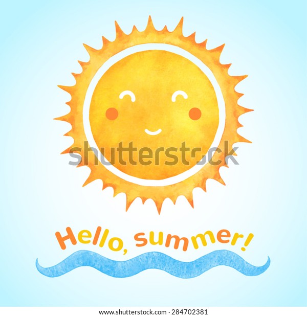 Watercolor Vector Smiling Sun Cartoon Funny Stock Vector (Royalty Free ...