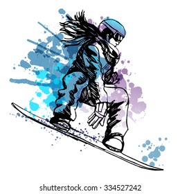 watercolor vector snowboarding