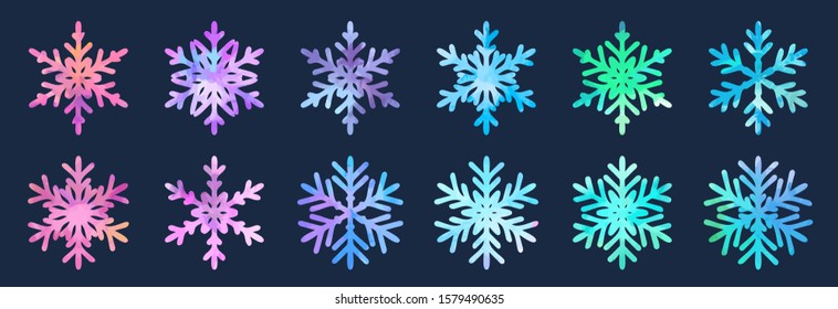 watercolor vector snowflakes large bundle set of vector nails drawn doodle watercolor snowflakes icons on dark background watercolor vector snowflakes color colour vacation star texture snow winter is