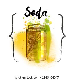 Watercolor vector soda illustration. Sketch and watercolor 