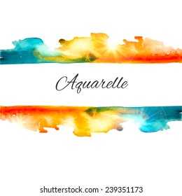 Watercolor vector splash background. Colorful vector background. Watercolor texture. Vector handmade elements. Vintage background. Orange and blue  blot. Sign board. Watercolor stamp.