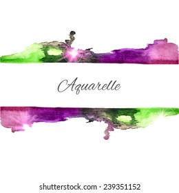 Watercolor vector splash background. Grunge abstract background. Watercolor texture. Vector design elements. Vintage background. Violet and green blot. Sign board. Watercolor stamp.