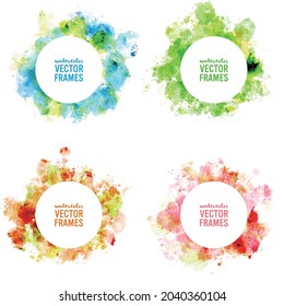 watercolor vector splatter frames; blue, green, orange, pink