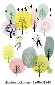 Watercolor vector spring background. 
