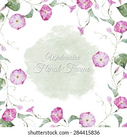 watercolor vector square frame with delicate pink flowers