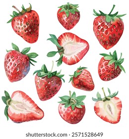 Watercolor vector of Strawberry, isolated on a white background, Strawberry painting