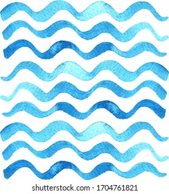 Watercolor vector summer waves texture blue abstract modern pattern