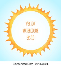 Watercolor Vector Sun Crown. Fire Circle Spiked Frame. Sun Shape Or Flame Border With Space For Text.