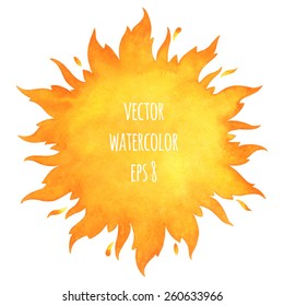 Watercolor vector sun with crown and sparks. Fire circle frame. Sun shape or flame border with space for text.