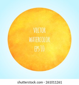 Watercolor vector sun or yellow orange circle. Round template. Circle shape, space for text.