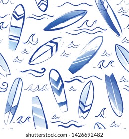 Watercolor vector Surfing pattern could be used for fabric