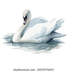 Vector acuarela de un cisne , aislado sobre fondo blanco, arte de diseño, Clipart de dibujo, Ilustración, cuadro de cisne, Logo gráfico, Vector de cisne.	
