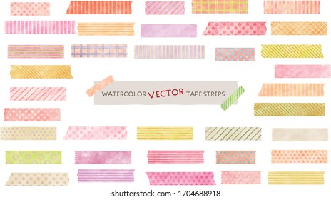 watercolor vector tape strips set : orange, pink