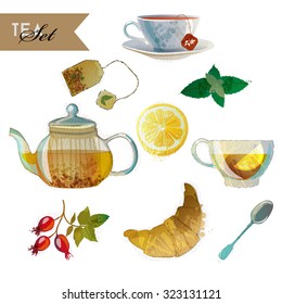 Watercolor Vector  Tea Set