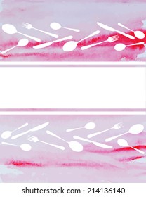 watercolor vector texture of the spoons and forks in pink