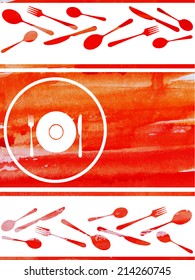 watercolor vector texture of the spoons and forks in red