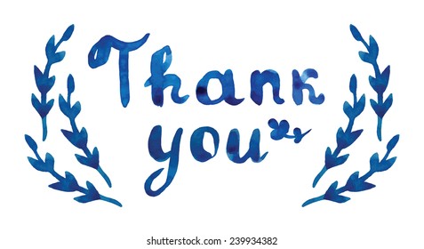Watercolor vector Thank you text. Hand lettering.