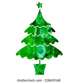 watercolor vector tree in a pot with a star
