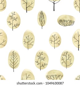 Watercolor vector trees seamless pattern on white background