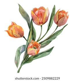 Vetor aquarela de flor de tulipa, isolado em um fundo branco, pintura de tulipas