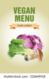 Watercolor vector vegetables background. Vegan menu 