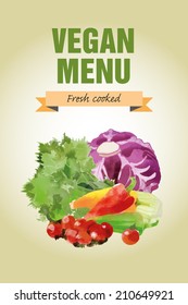 Watercolor vector vegetables background. Vegan menu 