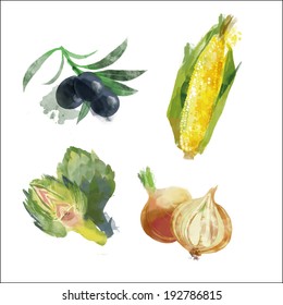 watercolor vector vegetables set