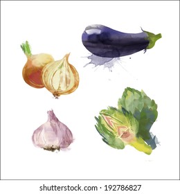 watercolor vector vegetables set