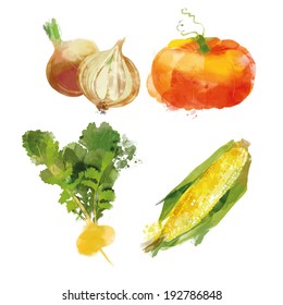 watercolor vector vegetables set