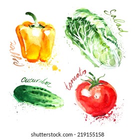 Watercolor Vector Vegetables Set 