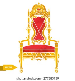 Watercolor vector vintage furniture, armchair, throne front view closeup isolated on white background